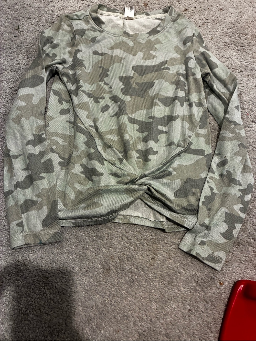 Camo Twist Front Long Sleeve Top